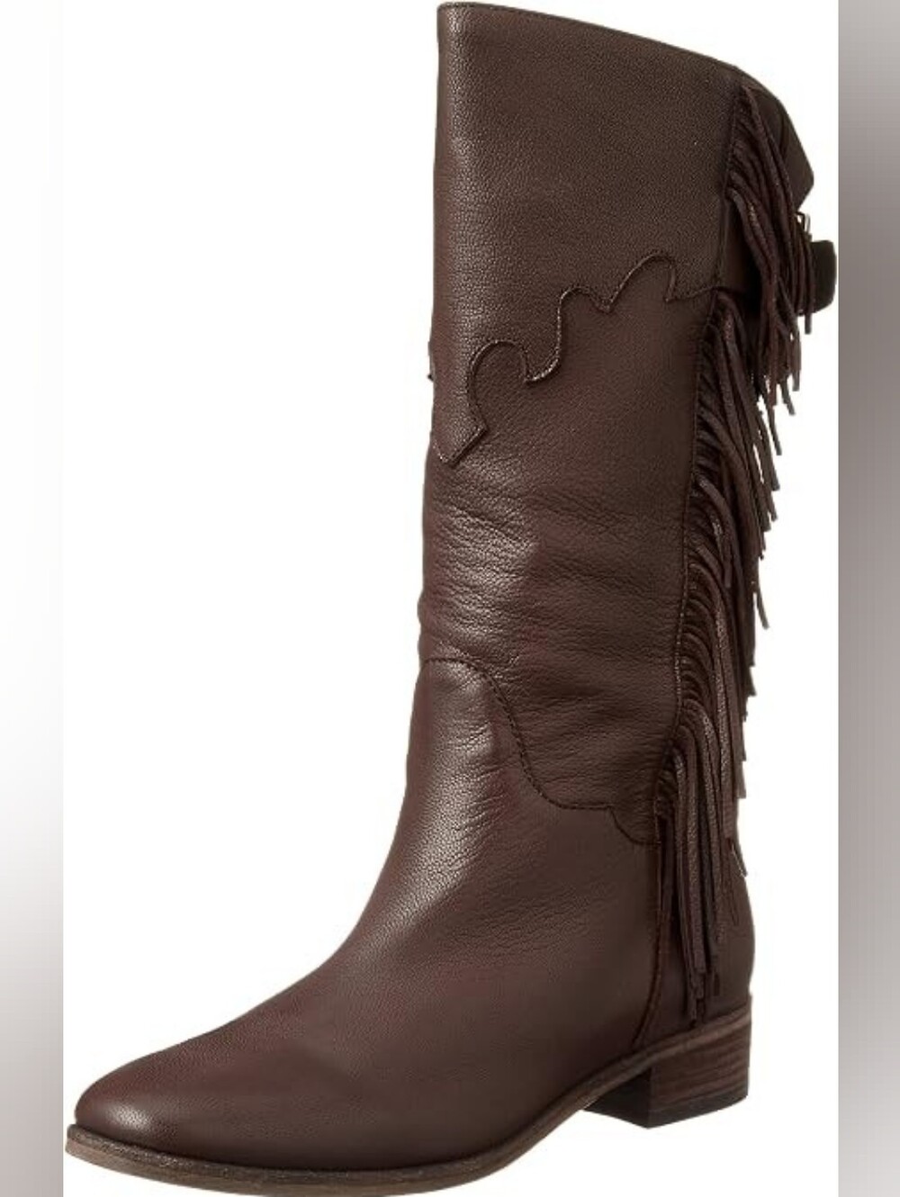 See By Chloe Brown Fringe Leather Mid-Calf Combat Boots